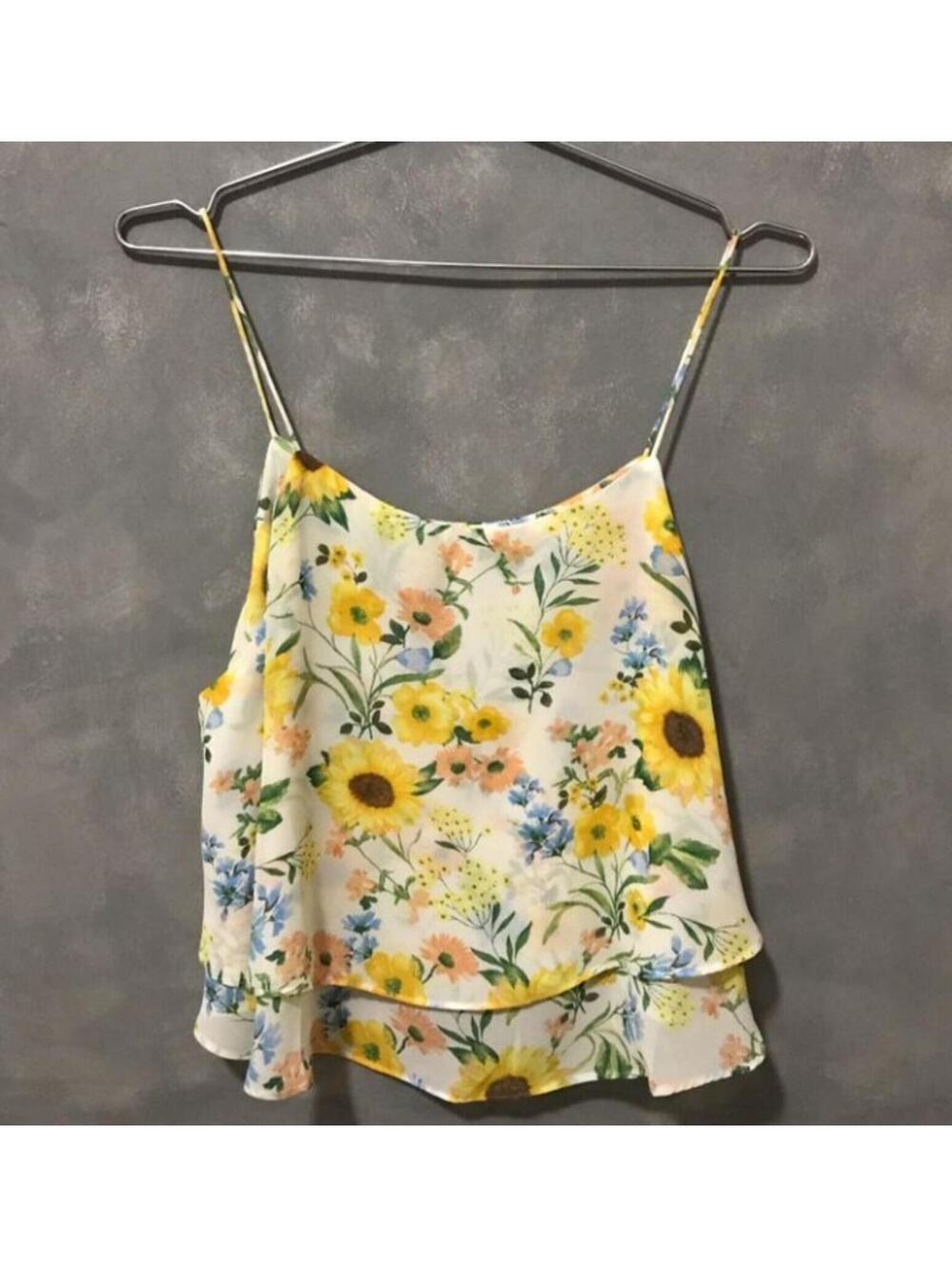 FOREVER 21 Floral Layered Spaghetti Strap Sleeveless Tank Top L
